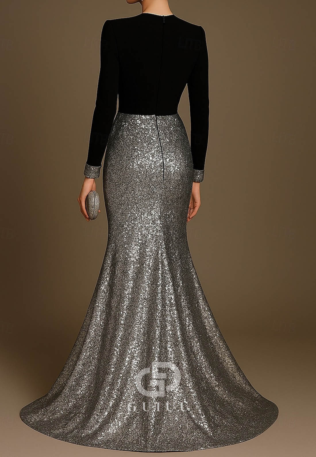 Trumpet Floor Length Evening Dress V Neck Sequined with Glitter