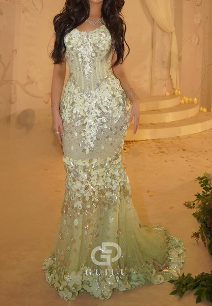 Mint Green Scoop Sleeveless Sequins Mermaid Prom Dress