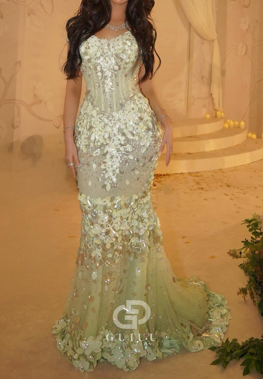 Mint Green Scoop Sleeveless Sequins Mermaid Prom Dress