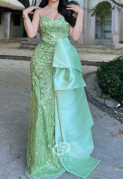 Mint Green Sleeveless Strapless A-Line Sequins Prom Dress