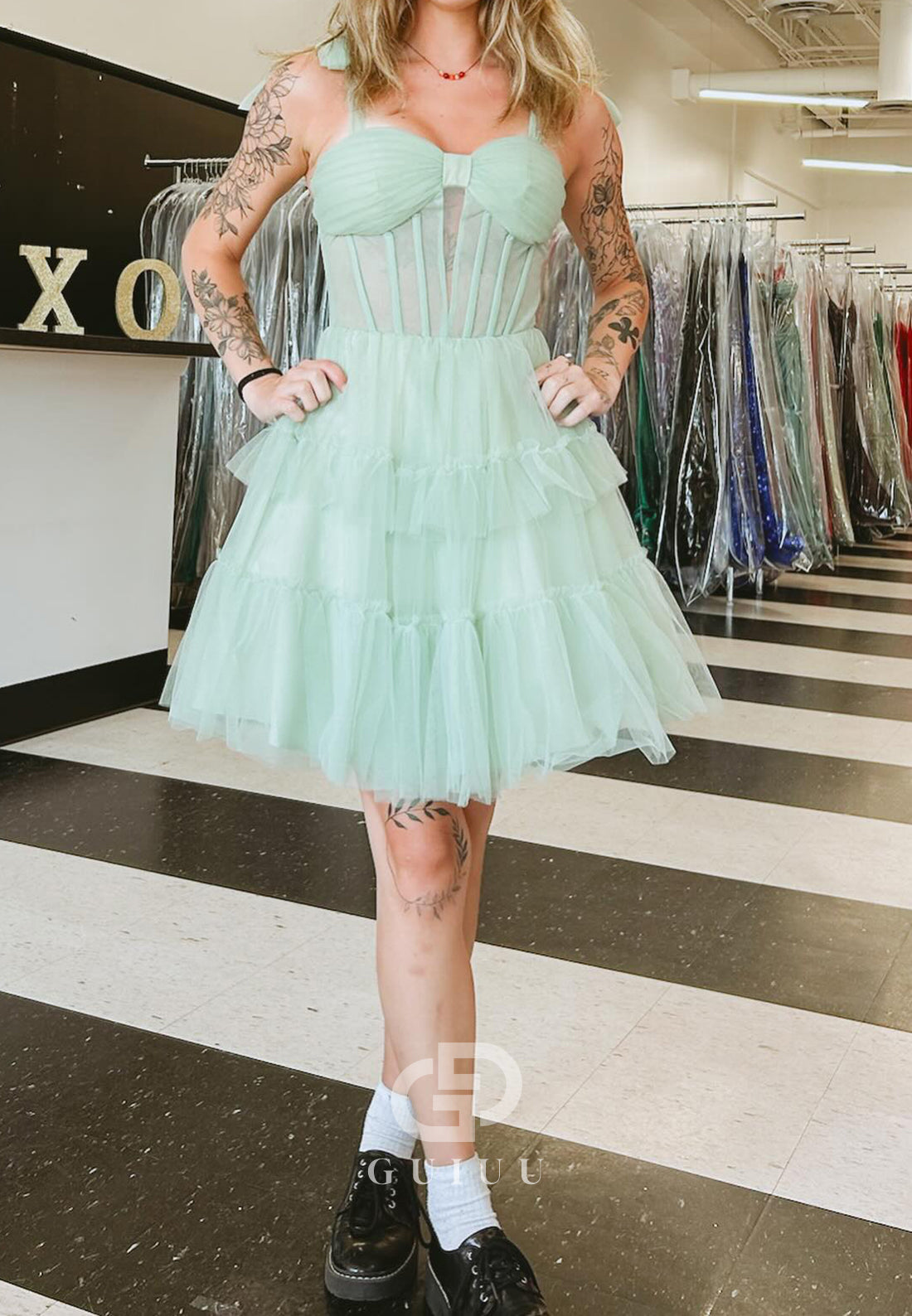 Mint Green Spaghetti Straps Sweetheart A-Line Homecoming Dress