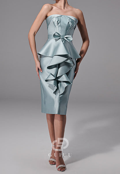 Mist Strapless Sleeveless Ruched Knee-Length Cocktail Dress