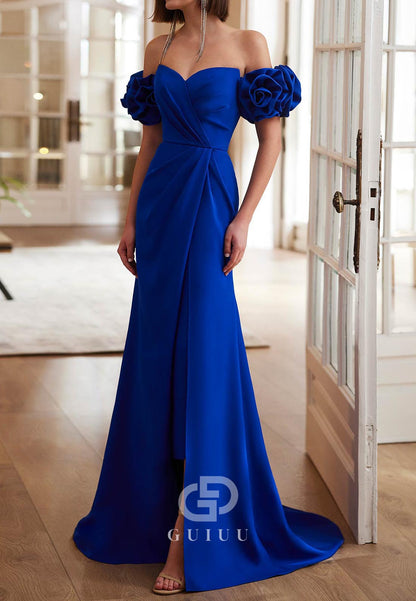 Modern a-Line Off-Shoulder Sweetheart Ruched Long Evening Dress