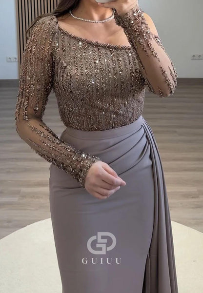 Mermaid One Shoulder Long Sleeves Ruched Evening Dress