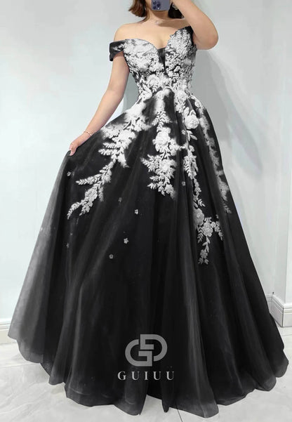 Amazing Off-Shoulder Sweetheart Tulle Evening Dress With Appliques