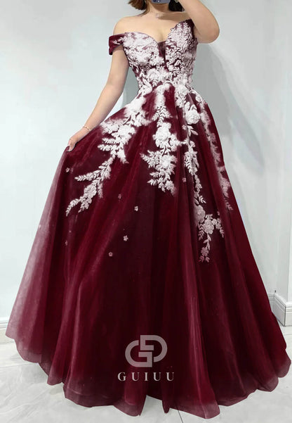 Amazing Off-Shoulder Sweetheart Tulle Evening Dress With Appliques