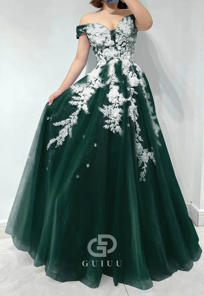 Amazing Off-Shoulder Sweetheart Tulle Evening Dress With Appliques