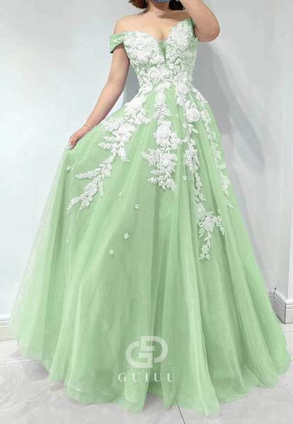 Amazing Off-Shoulder Sweetheart Tulle Evening Dress With Appliques