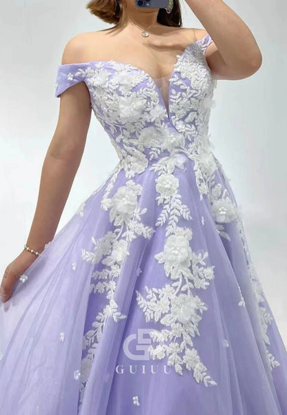 Amazing Off-Shoulder Sweetheart Tulle Evening Dress With Appliques