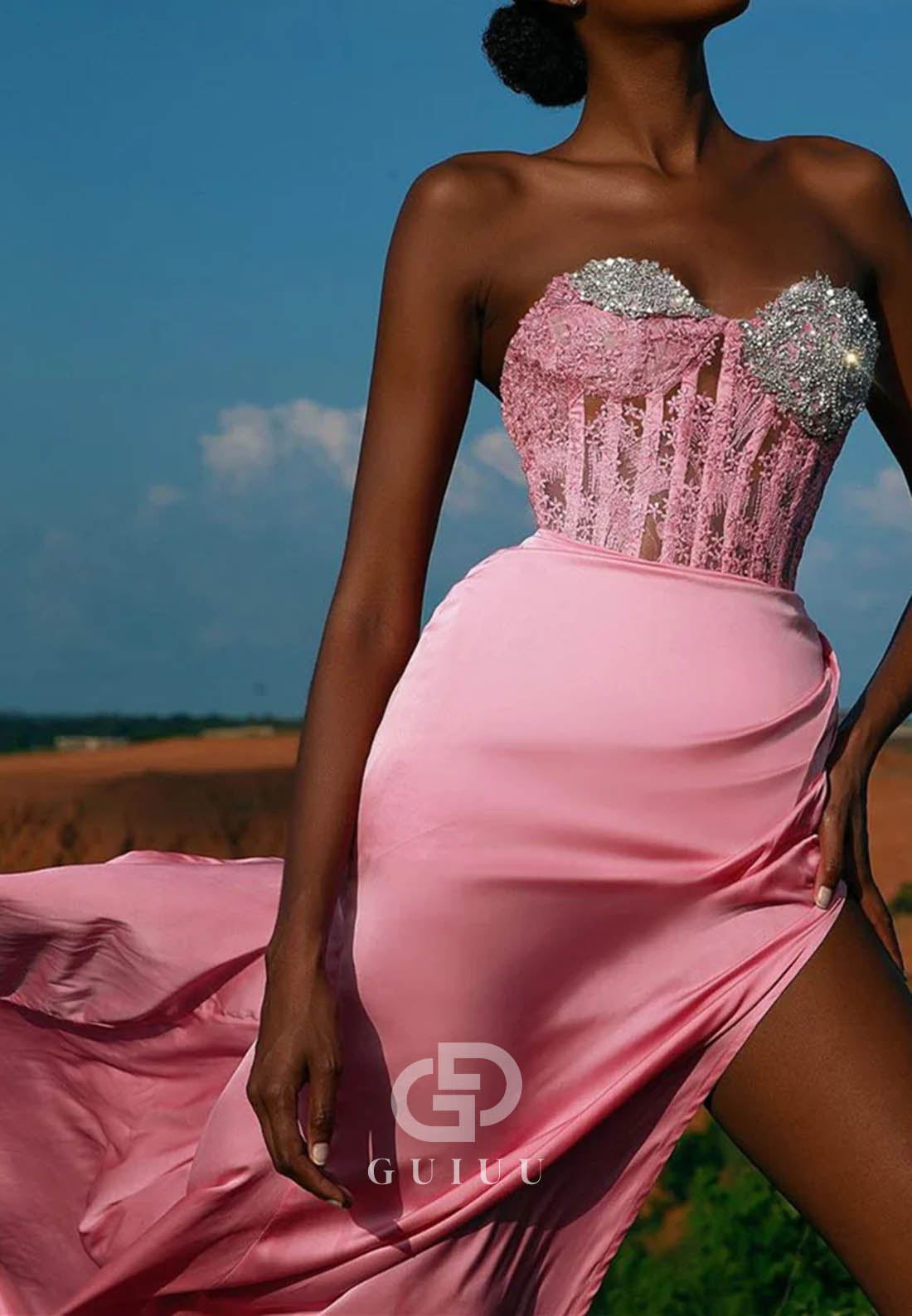 Newinlook Pink Mermaid Sweetheart Split Prom Dress