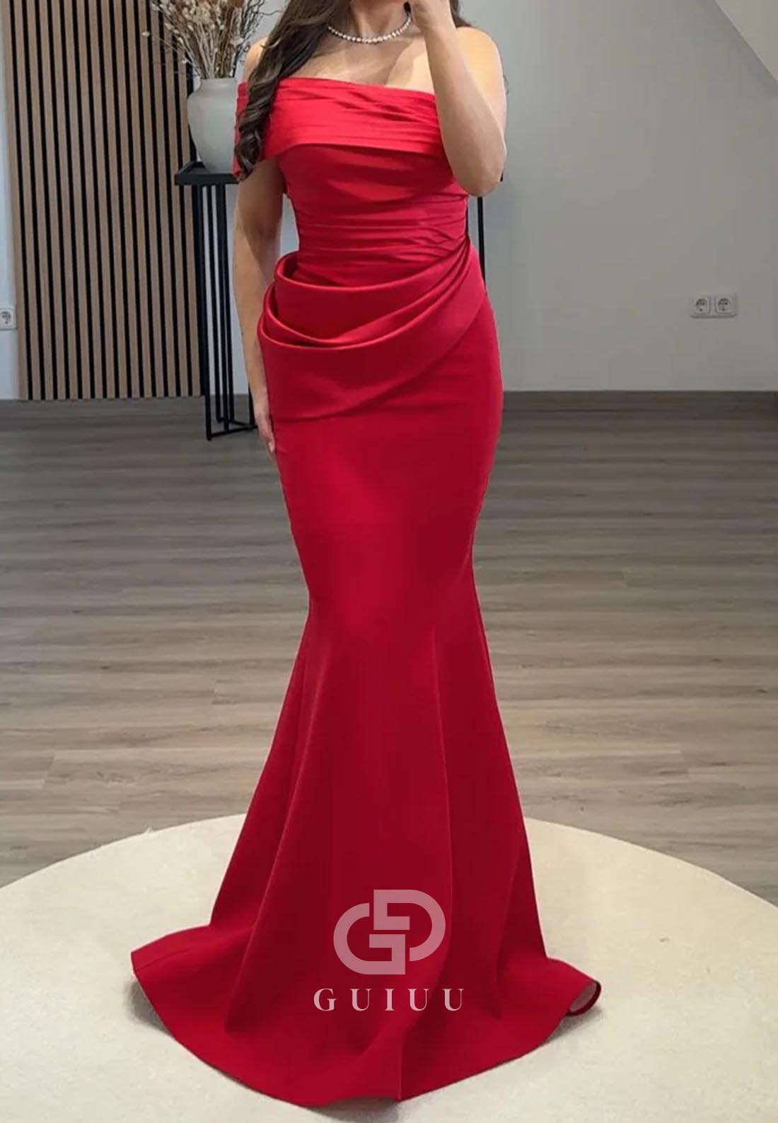 Mermaid One Shoulder Off-Shoulder Satin Evening Dress