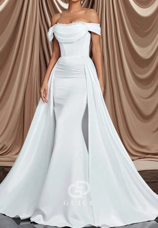 Off-Shoulder Sleeveless Corset Satin Mermaid Wedding Dress
