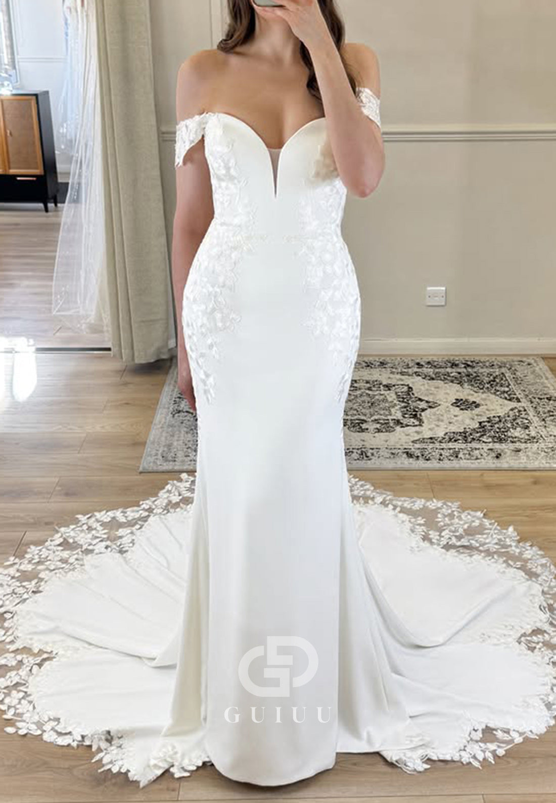 Off-Shoulder Sleeveless Satin Mermaid Wedding Dress