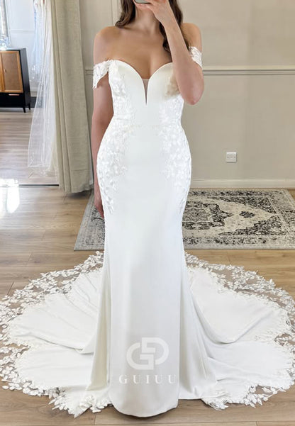 Off-Shoulder Sleeveless Satin Mermaid Wedding Dress