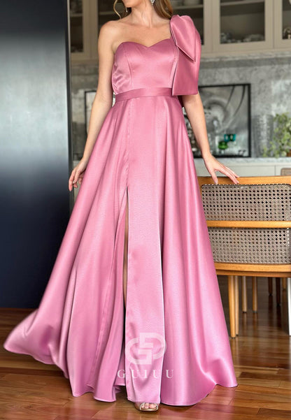 One Shoulder Bowknot Sleeveless Empire-Waist Mother of the Bride Dress