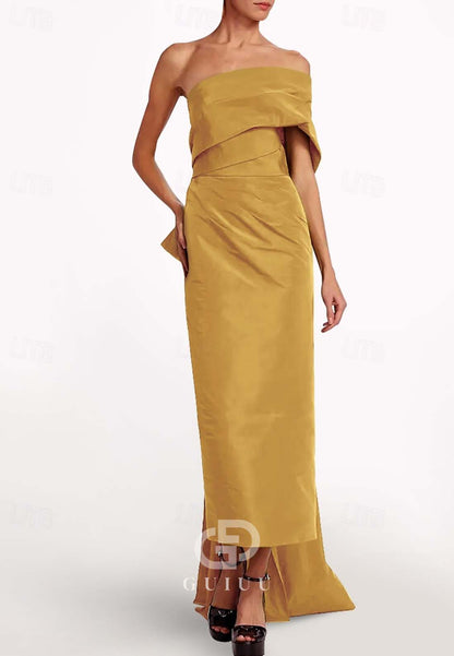 One Shoulder Cap Sleeve Ruched Floor-Length Evening Dress