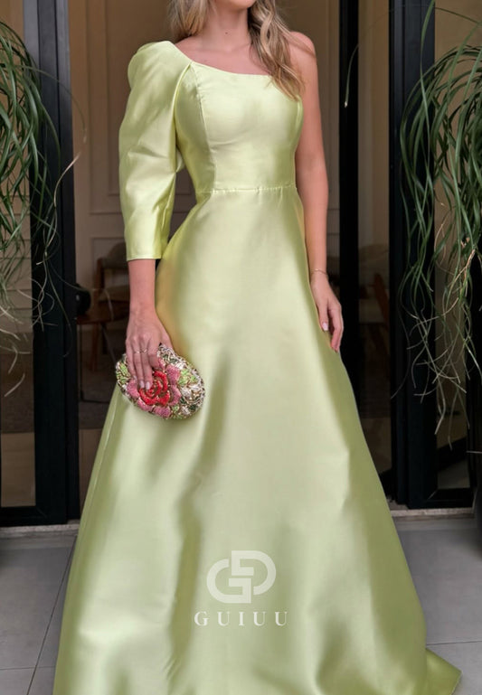 One Shoulder Long Sleeves A-Line Satin Mother of the Bride Dress