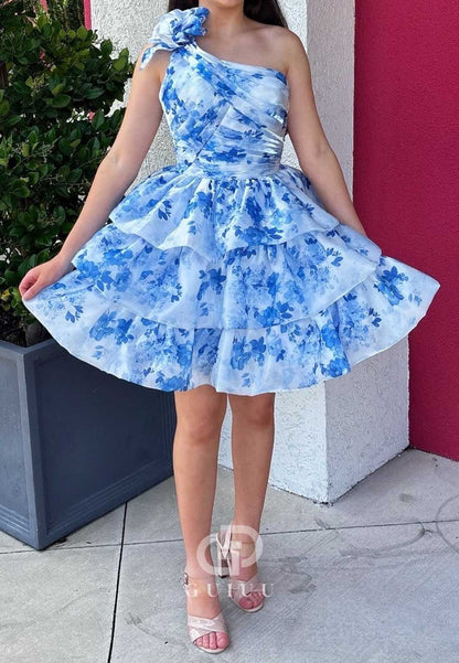 One Shoulder Sleeveless A-Line Homecoming Dress