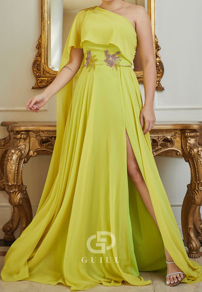 One Shoulder Sleeveless Appliques Chiffon Mother of the Bride Dress