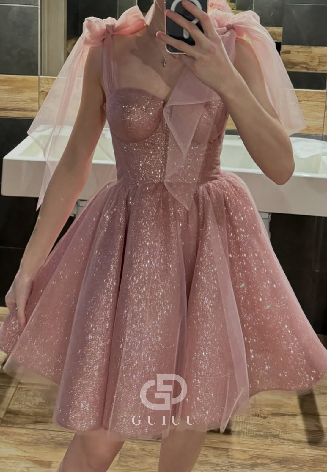 Pearl Pink Spaghetti Straps Sweetheart Corset Short Homecoming Dress