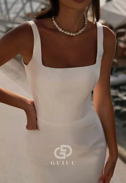 Simple Spaghetti Straps Square Sheath Wedding Dress