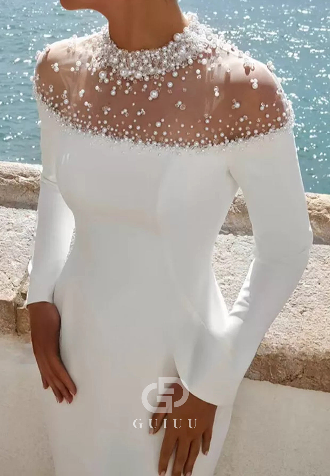 Long Sleeves High Neck Sequins Mermiad Wedding Dress