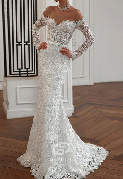 A-Line Long Sleeves Sweetheart Lace Wedding Dress