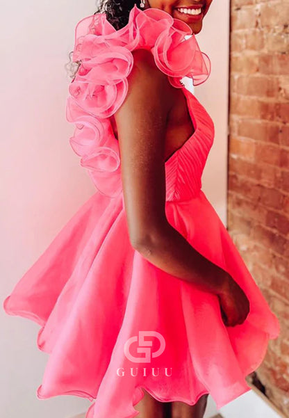 A Line Surplice Ruffles Straps Tulle Homecoming Dress