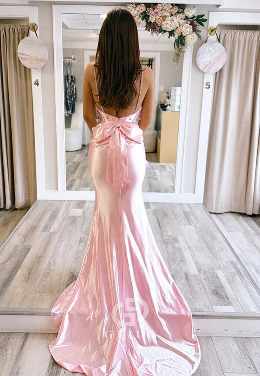 Pink Mermaid Sweetheart Satin Long Prom Dress with Beading