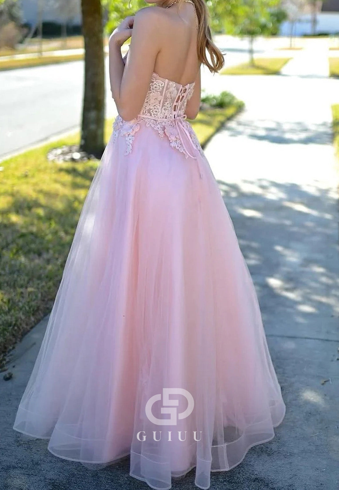 Pink Strapless Sweetheart Appliques A-Line Sleeveless Prom Dress
