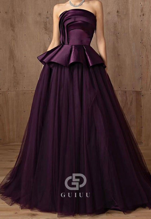 Plum Strapless Sleeveless Corset A-Line Evening Dress