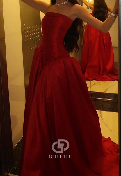 Princess A-Line Strapless Red Long Party Dress with Ruffles