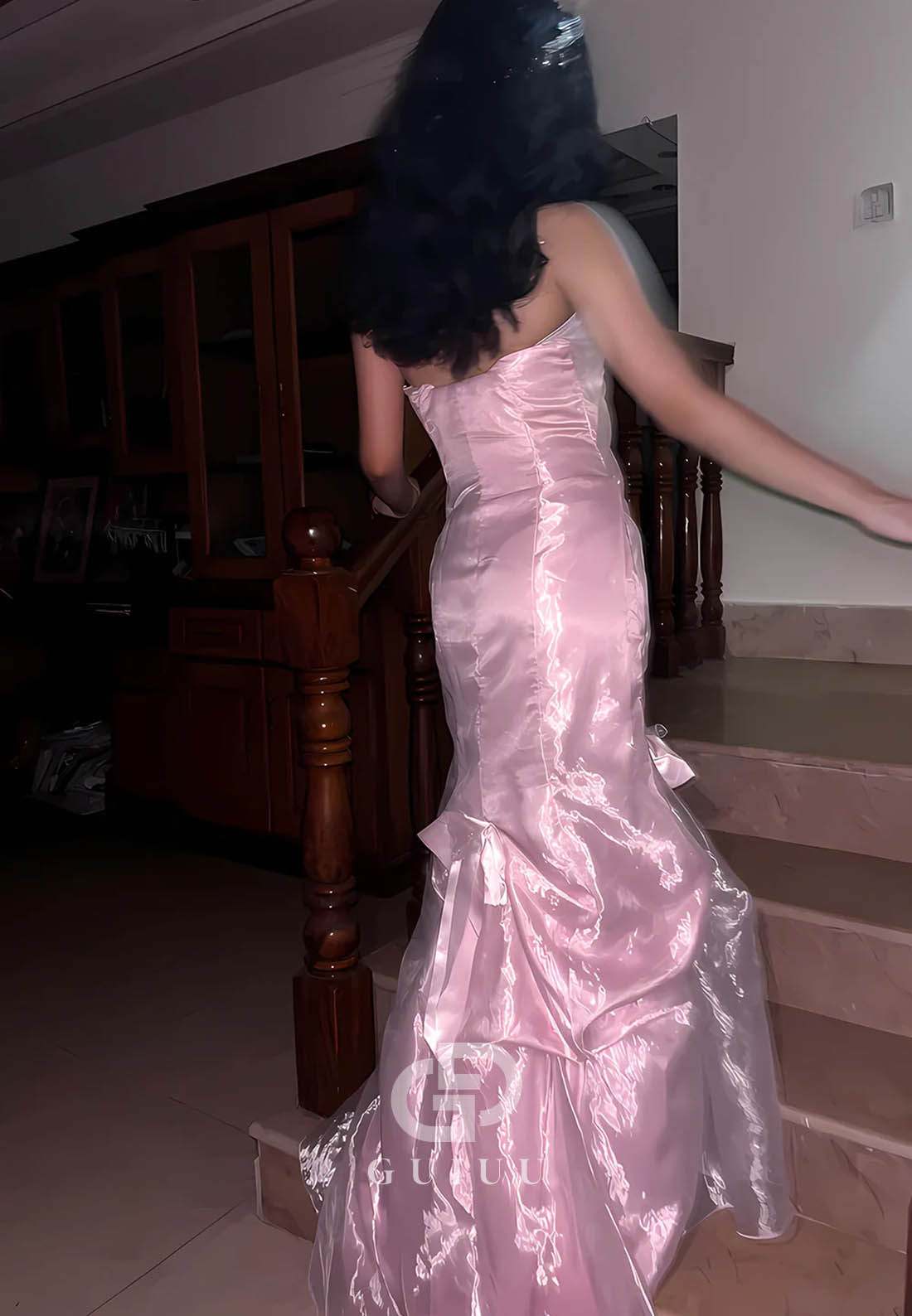 Princess Mermaid Strapless Pink Long Prom Dress with Ruffles