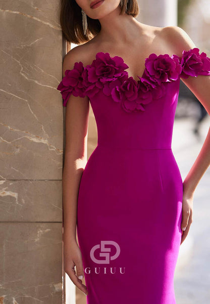 Elegant Off-Shoulder Sweetheart Sweep Train Satin Evening Dress