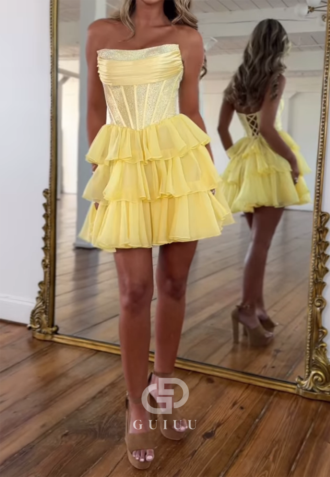 A-Line Strapless Sleeveless Ruffles Homecoming Dress