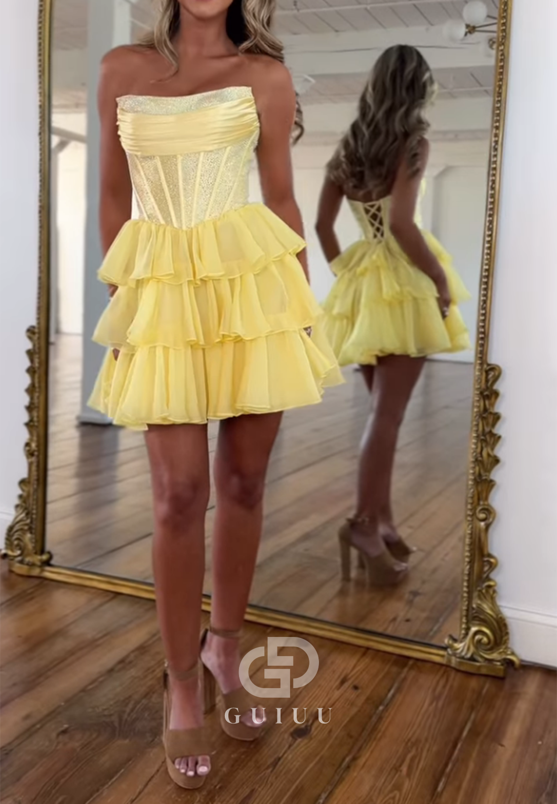 A-Line Strapless Sleeveless Ruffles Homecoming Dress