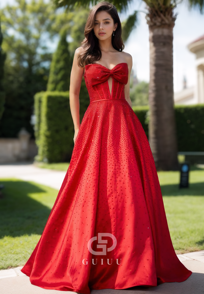 Red A-Line Sleeveless Prom Dress with Sequins Evening Formal Dress