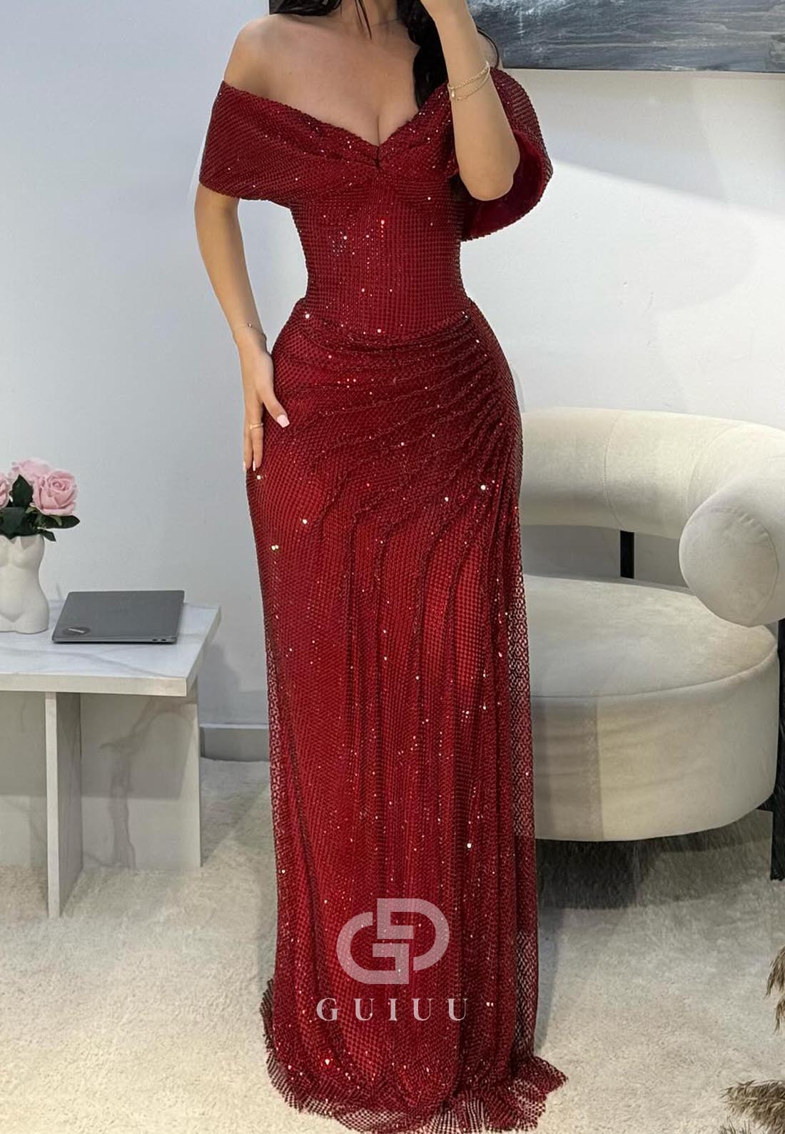 Red Off-Shoulder Corset Floor-Length Prom Dress