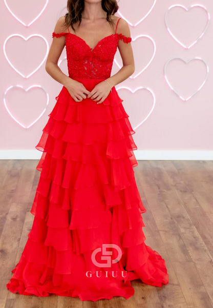 Red Sleeveeless Sweetheart Ruffles A-Line Prom Dress