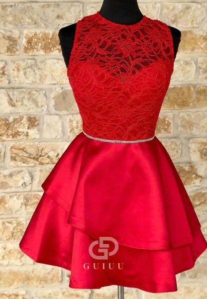 Red Sleeveless Scoop Empire-Waist Short Homecoming Dress