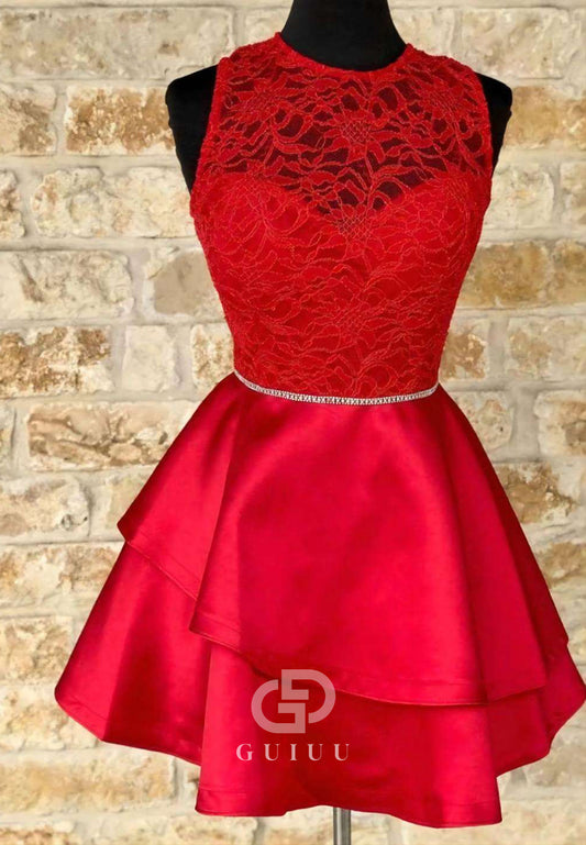 Red Sleeveless Scoop Empire-Waist Short Homecoming Dress
