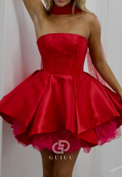 Red Sleeveless Strapless Corset Short Homecoming Dress