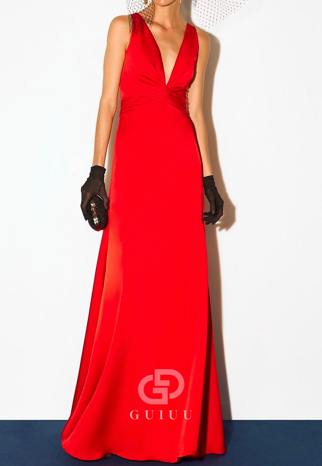 Red Spaghetti Straps V-Neck Backless Satin Mother of the Bride Dress
