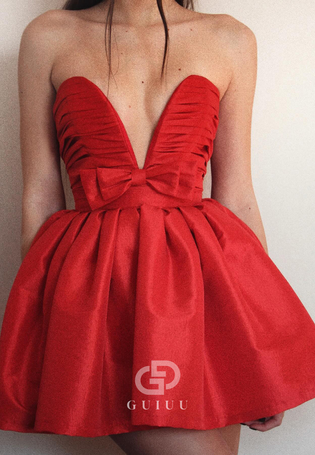 Red Strapless Sleeveless Bowknot Short Homecoming Dress