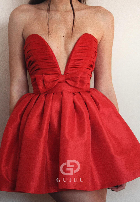 Red Strapless Sleeveless Bowknot Short Homecoming Dress