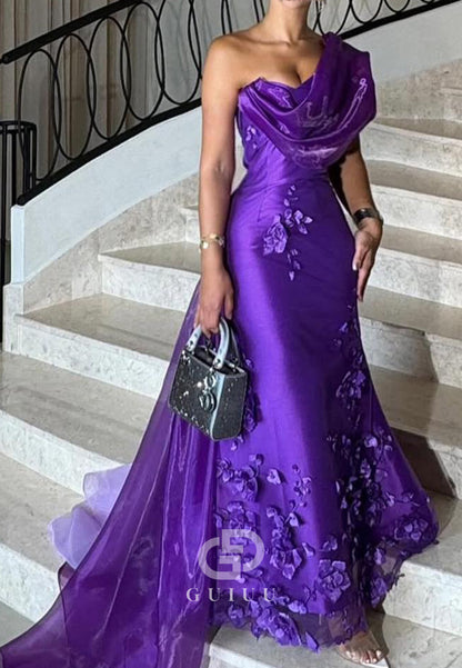 Regency One Shoulder Sleeveless Appliques Evening Dress