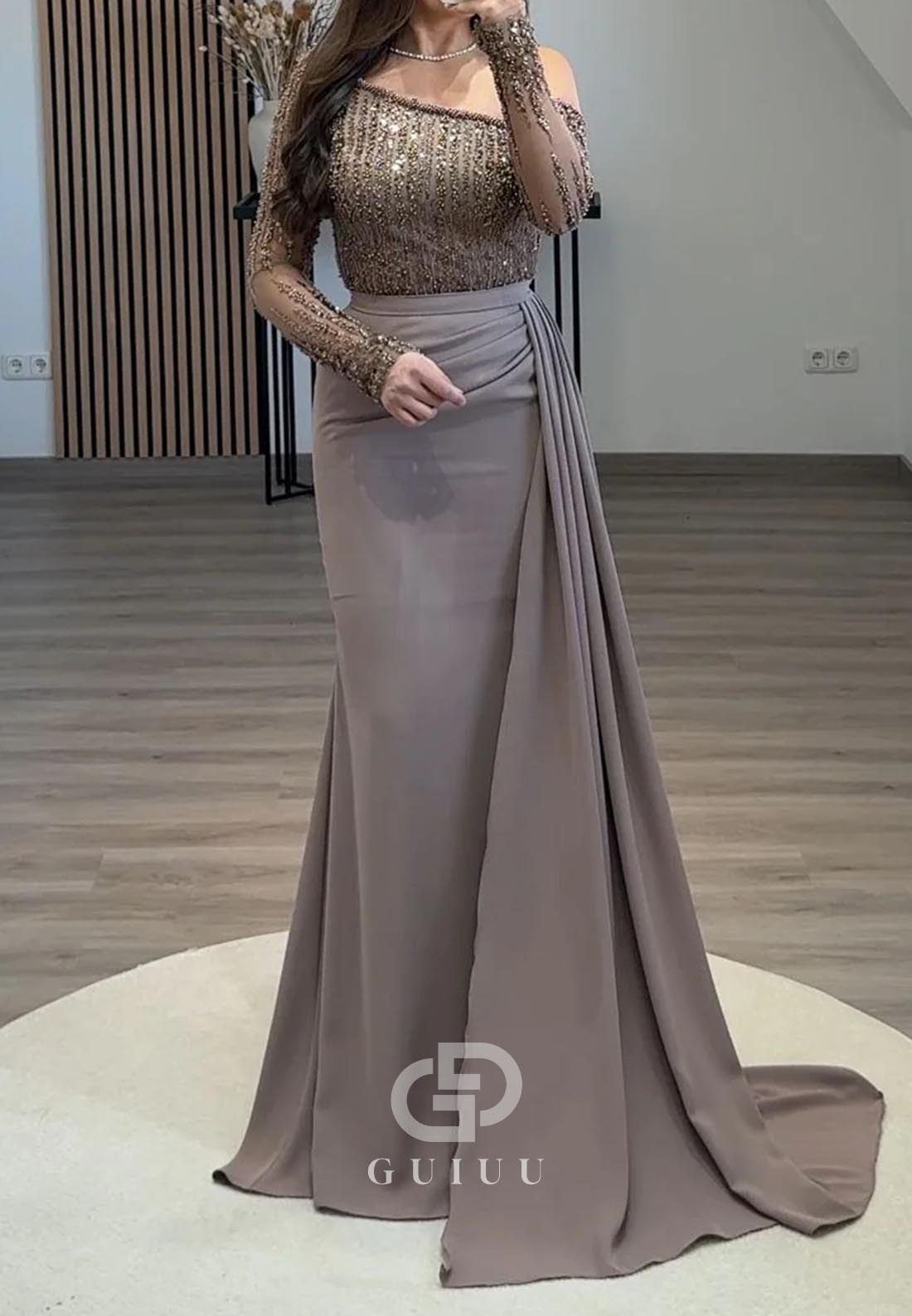 Mermaid One Shoulder Long Sleeves Ruched Evening Dress