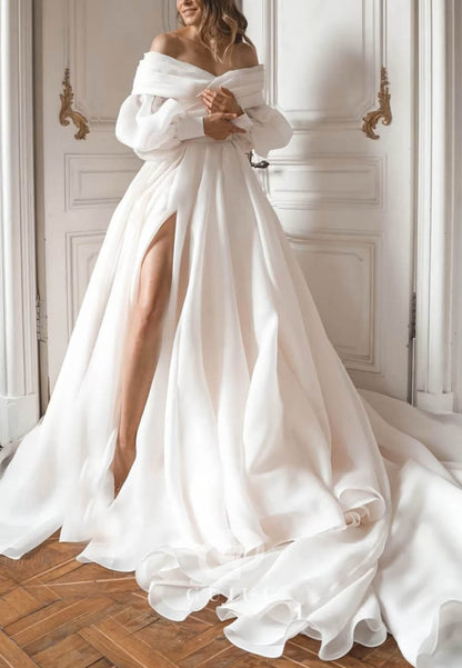 Romantic Long Sleeves Off-Shoulder Wedding Dress