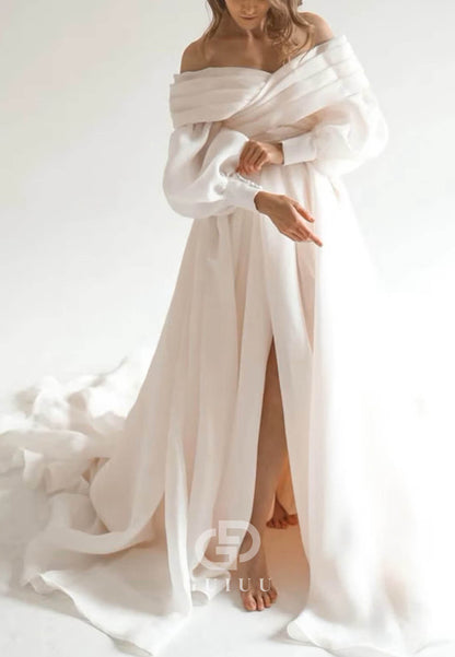 Romantic Long Sleeves Off-Shoulder Wedding Dress