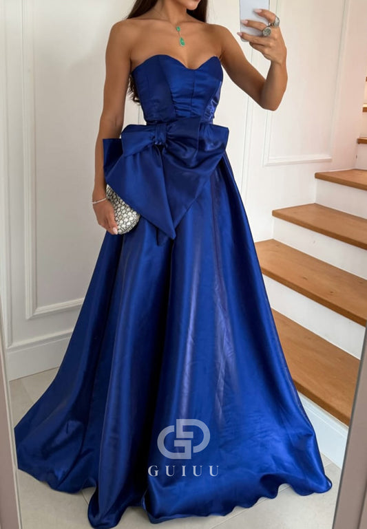 Royal Blue A-Line Strapless Sleeveless Bowknot Evening Dress